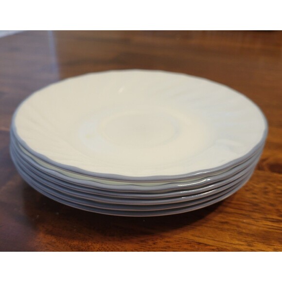 Lot 6 CORELLE By Corning WISTERIA SAUCERS 6 1/4" Bread Plates Scalloped Gray Rim - Picture 4 of 6